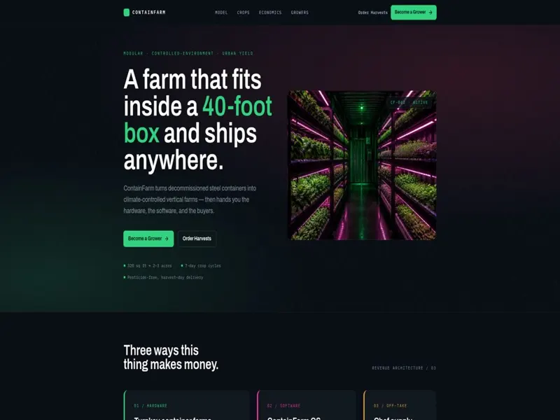 ContainFarm website homepage