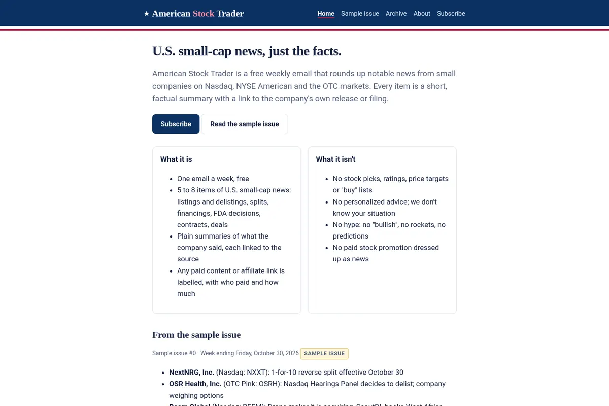 American Stock Trader website homepage (americanstocktrader.com)