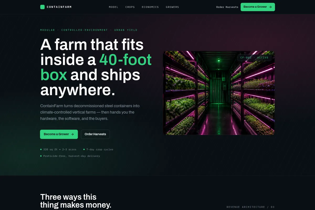 ContainFarm website homepage (containfarm.com)