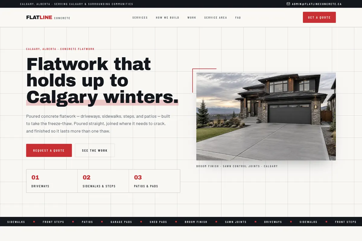 Flatline Concrete website homepage (flatlineconcrete.ca)