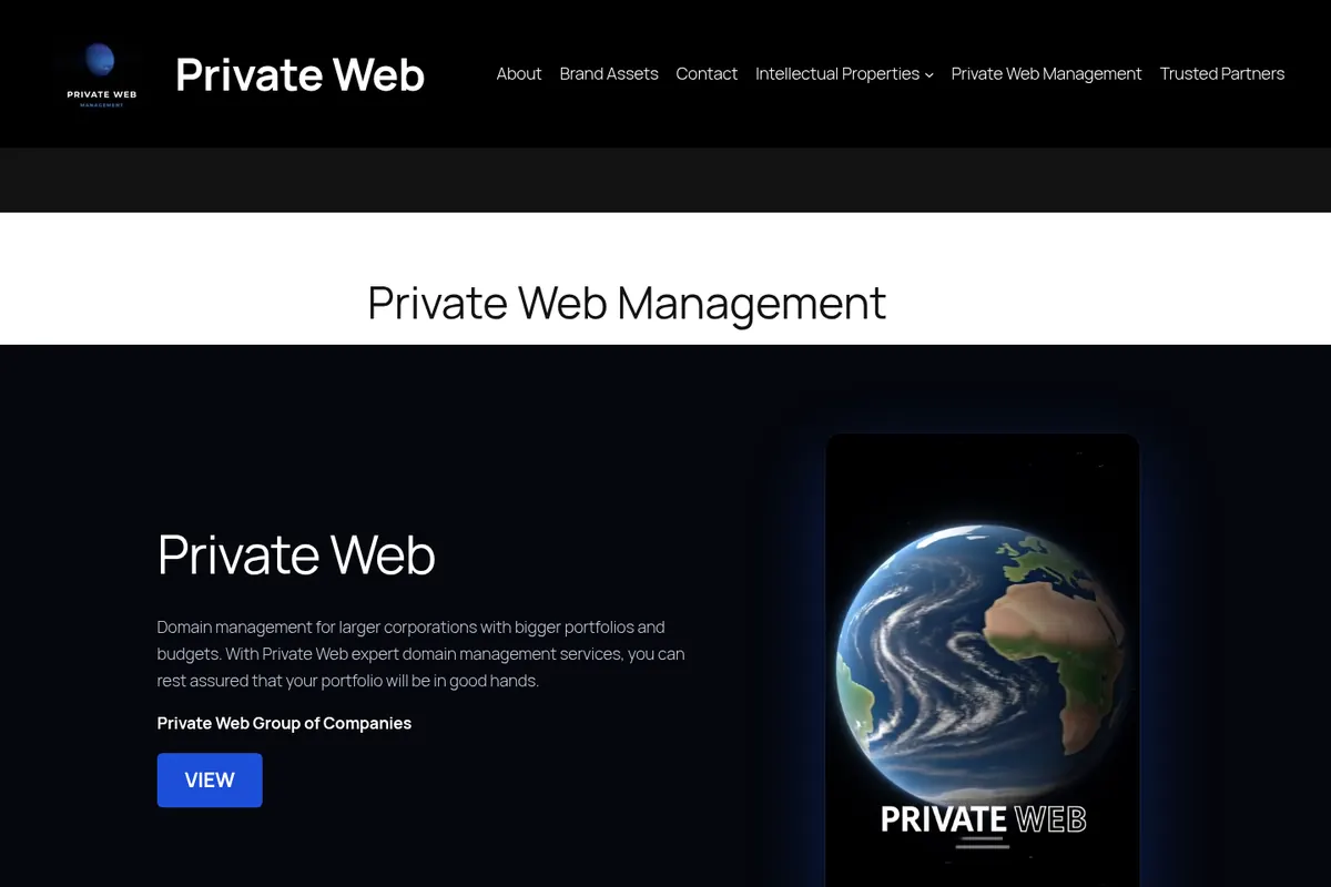 Private Web website homepage (privateweb.ca)